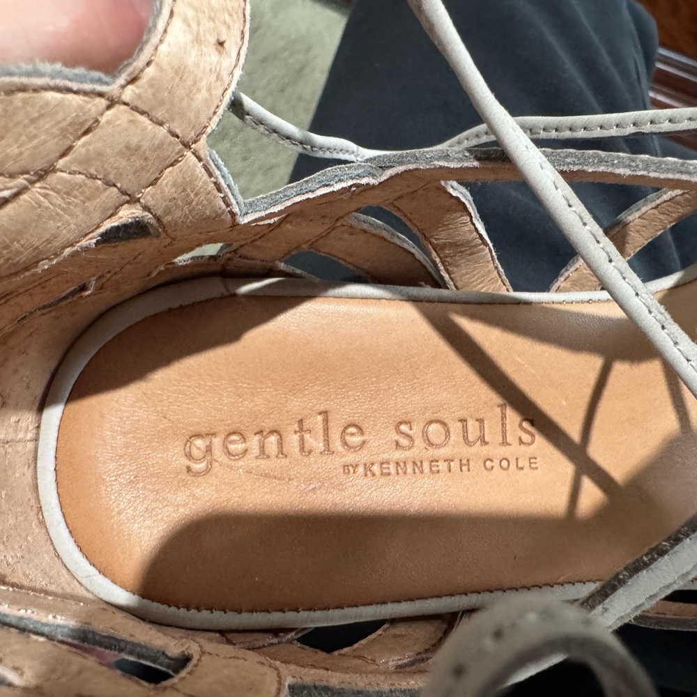 Kenneth Cole Gentle Souls Beige Strappy Wedge Sandals - Picture 6 of 7